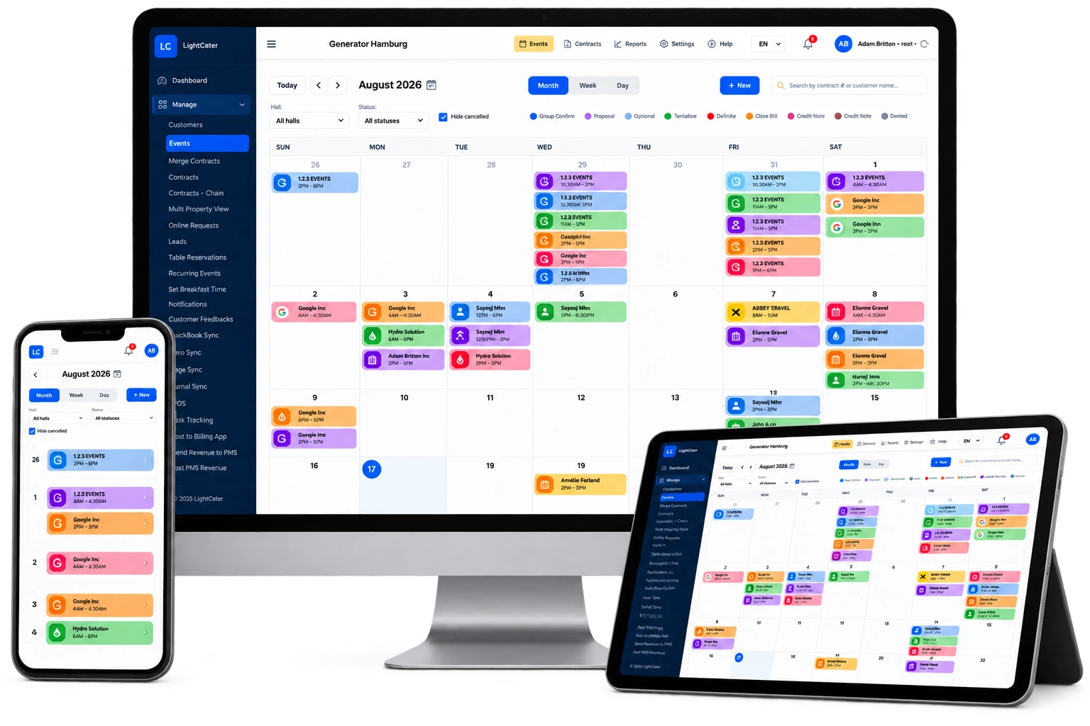 Calendrier des événements LightCater sur ordinateur, tablette et mobile