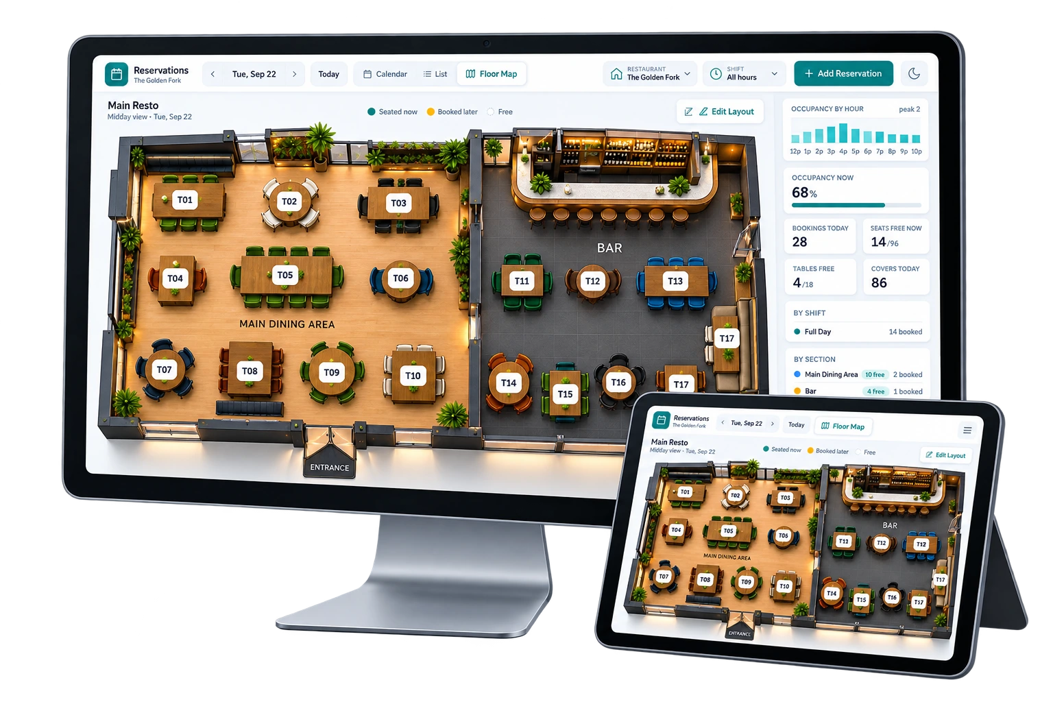 Live-Saalplan mit Layout-Editor per Drag-and-drop