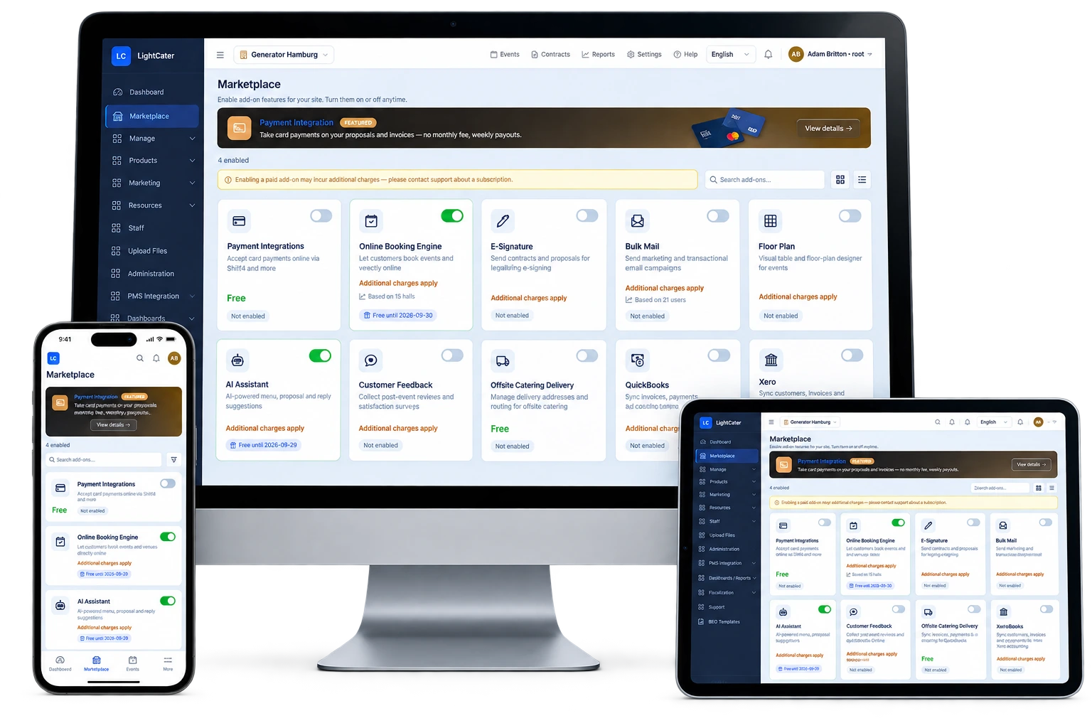 LightCater add-ons and integrations for extending event management capabilities